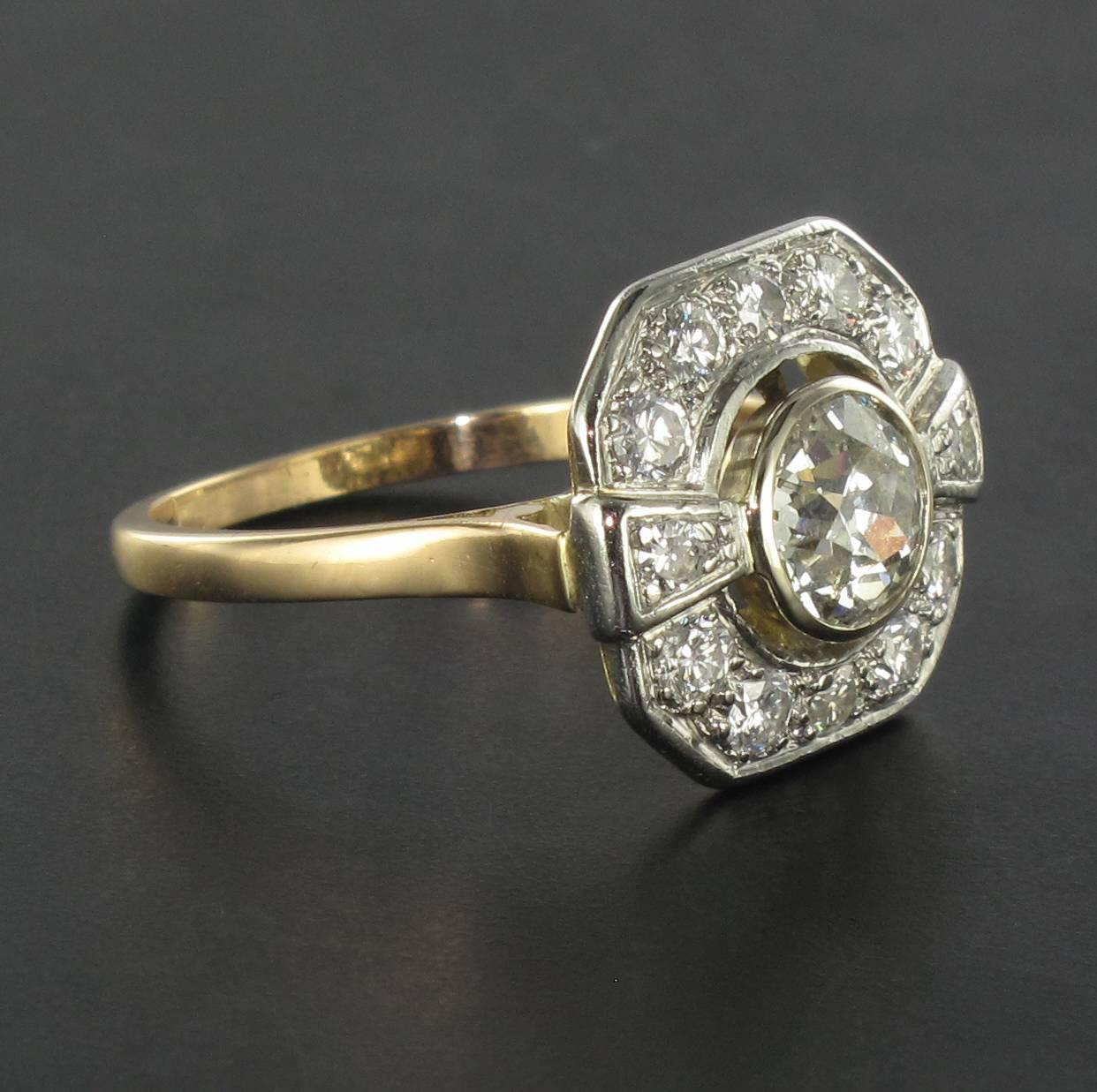 Art Deco 1930s French Art deco Platinium and Rose Gold Diamond Ring