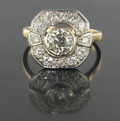 1930s French Art deco Platinium and Rose Gold Diamond Ring