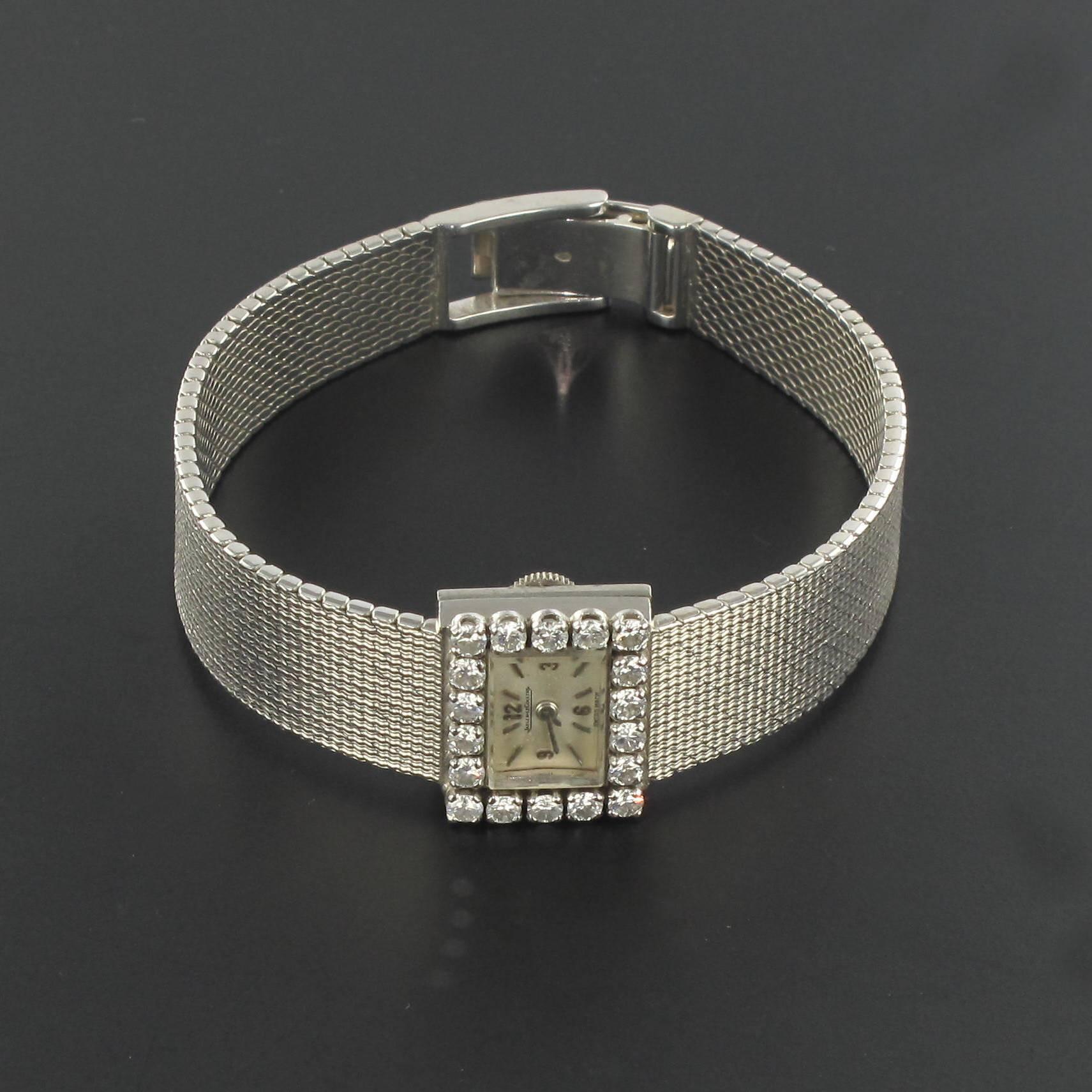 Women's Jaeger LeCoultre Ladies White Gold Diamond Manual Wind Wristwatch Ref 166448