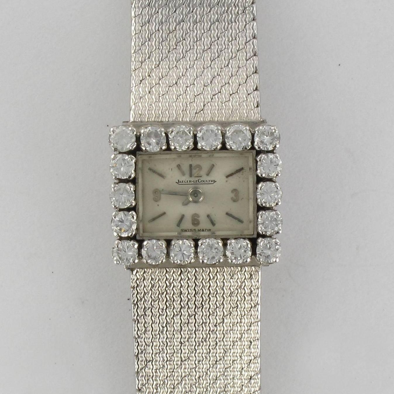 Ladies watch Jaeger- LeCoultre.

Rectangular 18 carat white gold case, eagle head hallmark.
Set with 18 brilliant-cut diamonds - total weight : 0,50 carat approximately

Revised and controlled watch - Very good condition and general
