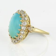 Antique Turquoise Cabochon Diamond Gold Ring