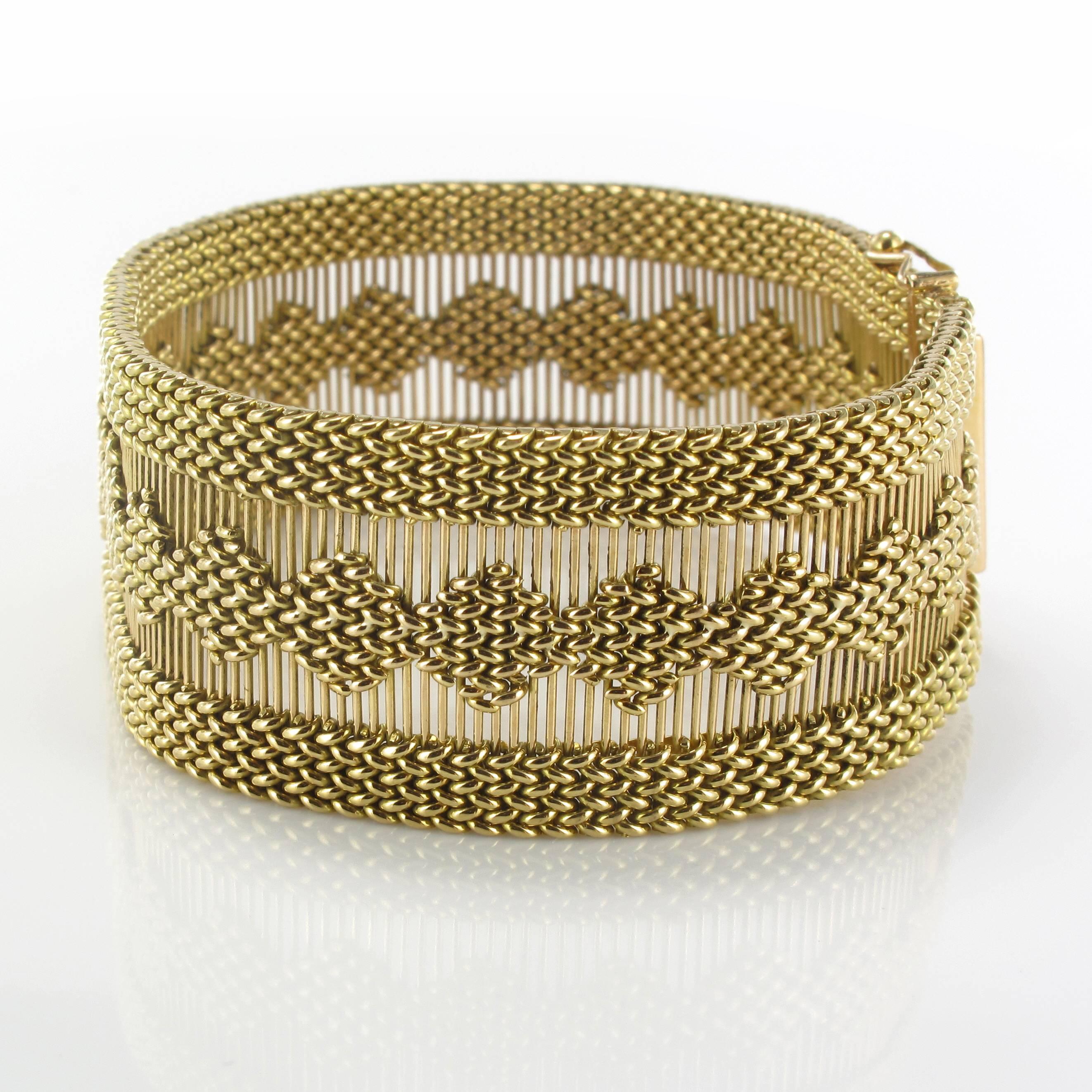 1960s Retro 18 Karat Yellow Gold Woven Bracelet For Sale 6