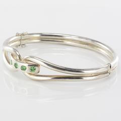 New French Silver and Tsavorite Garnet Art Deco Style Bangle Bracelet