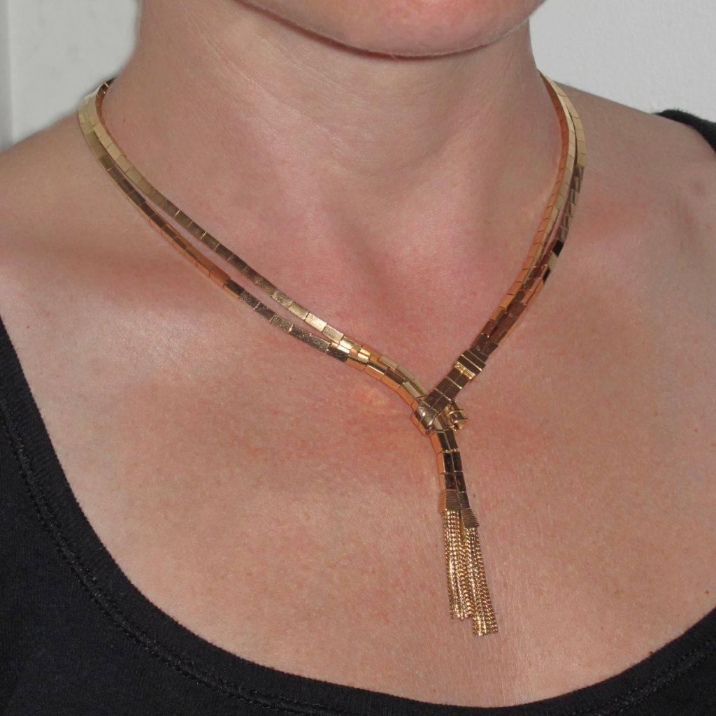 1940s Retro Gold Tank Necklace  In New Condition In Poitiers, FR