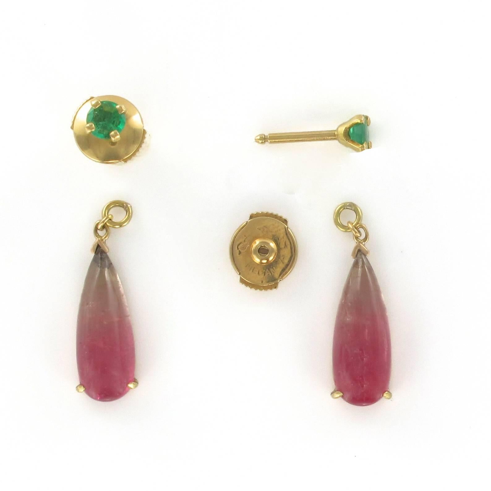 Women's Tourmaline Emerald and Yellow Gold Teardrop Earrings