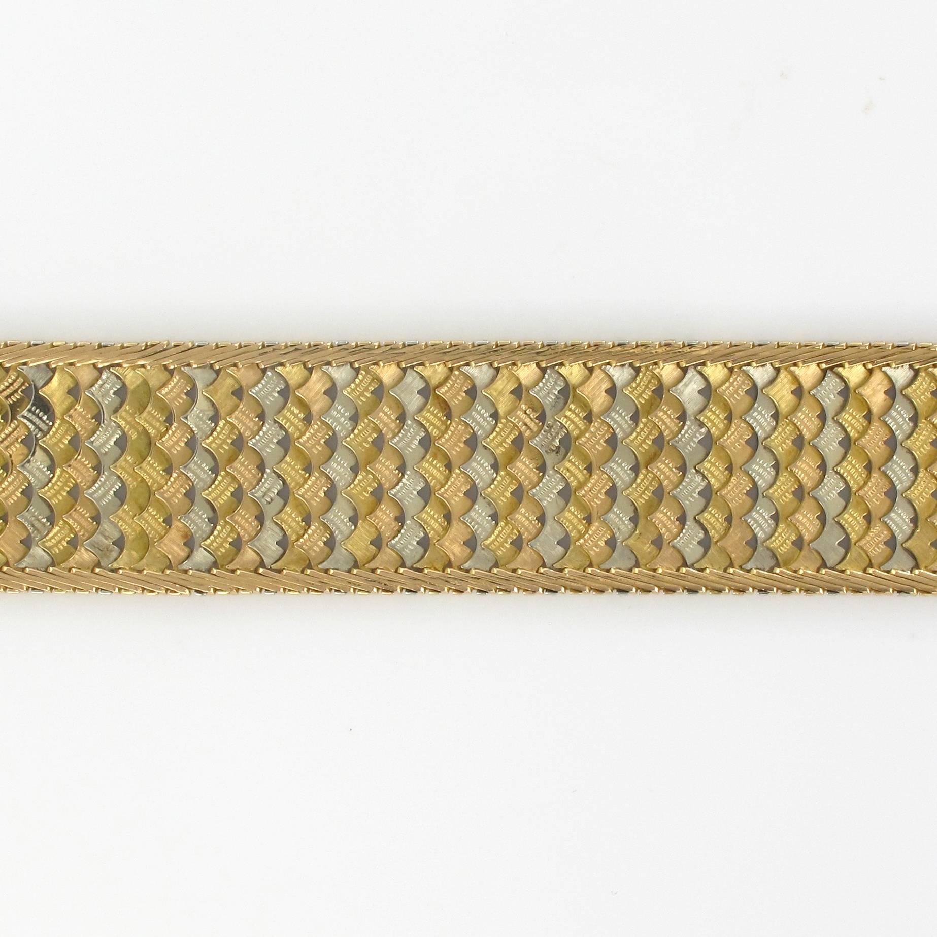 Modern 1960s Two Color Gold Woven Bracelet 