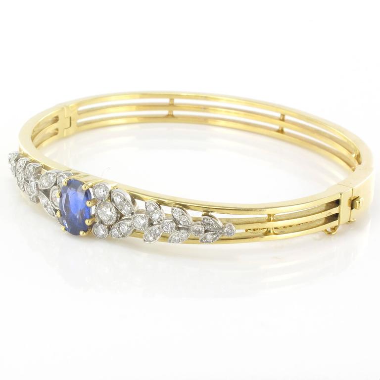Sapphire Diamond Gold Bangle Bracelet For Sale at 1stdibs