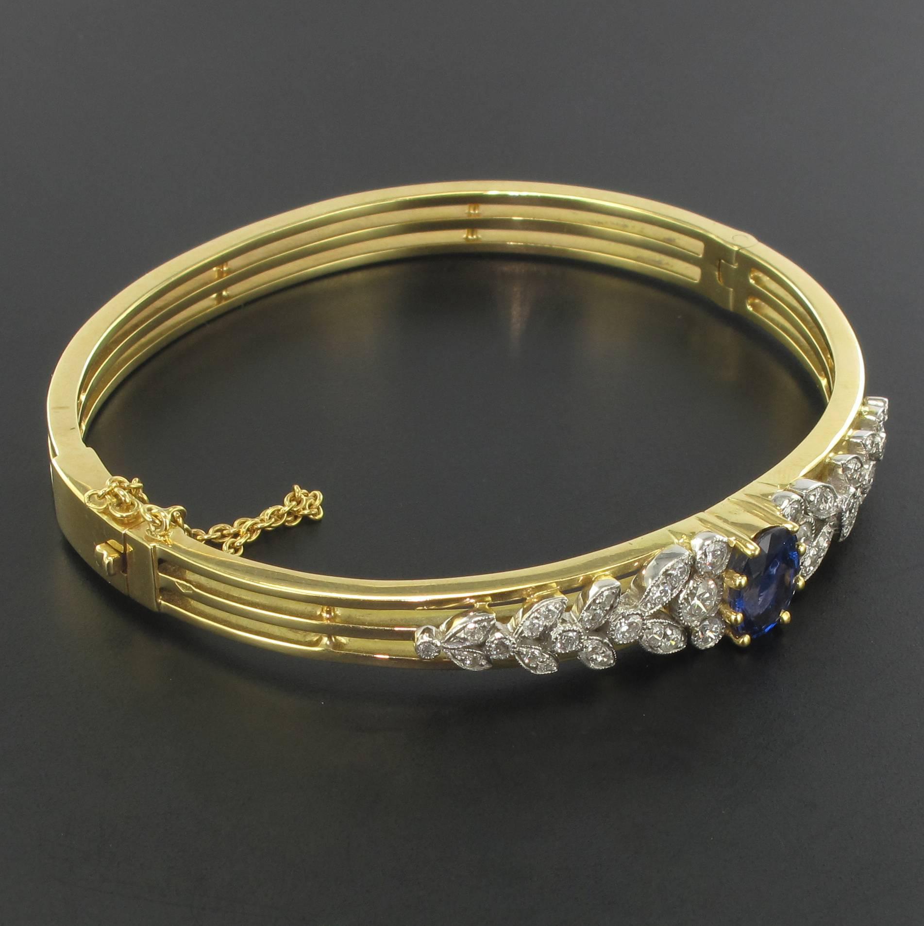 Brilliant Cut Sapphire Diamond Gold Bangle Bracelet