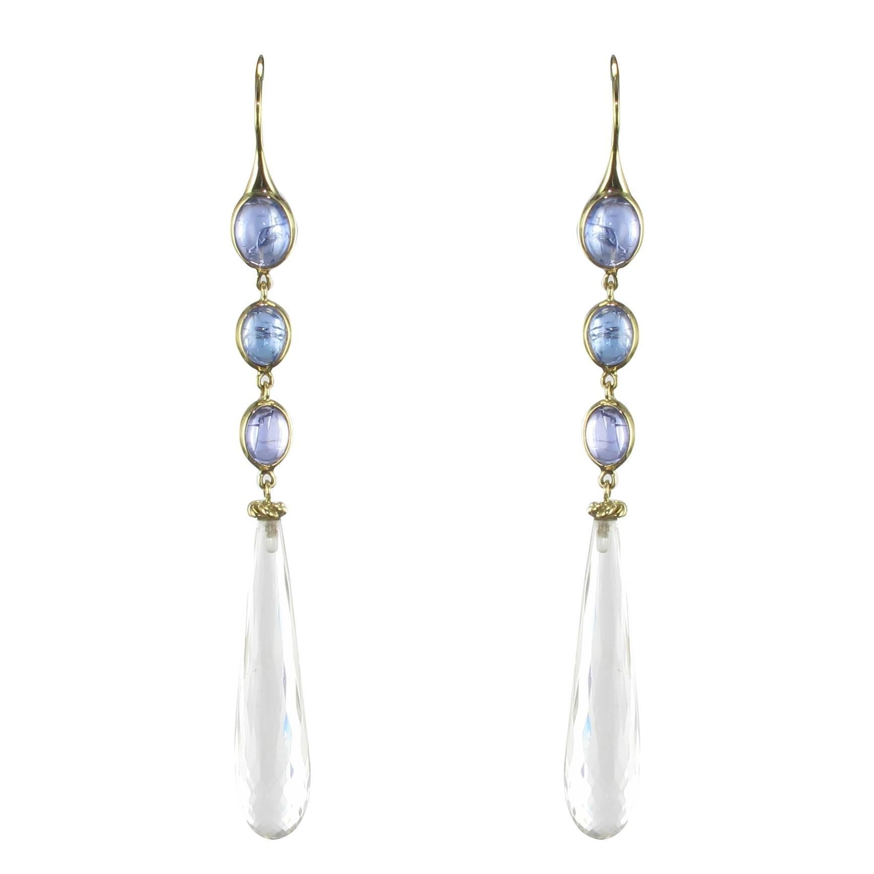 New Tanzanite and Crystal Quartz Long Dangle Earrings 