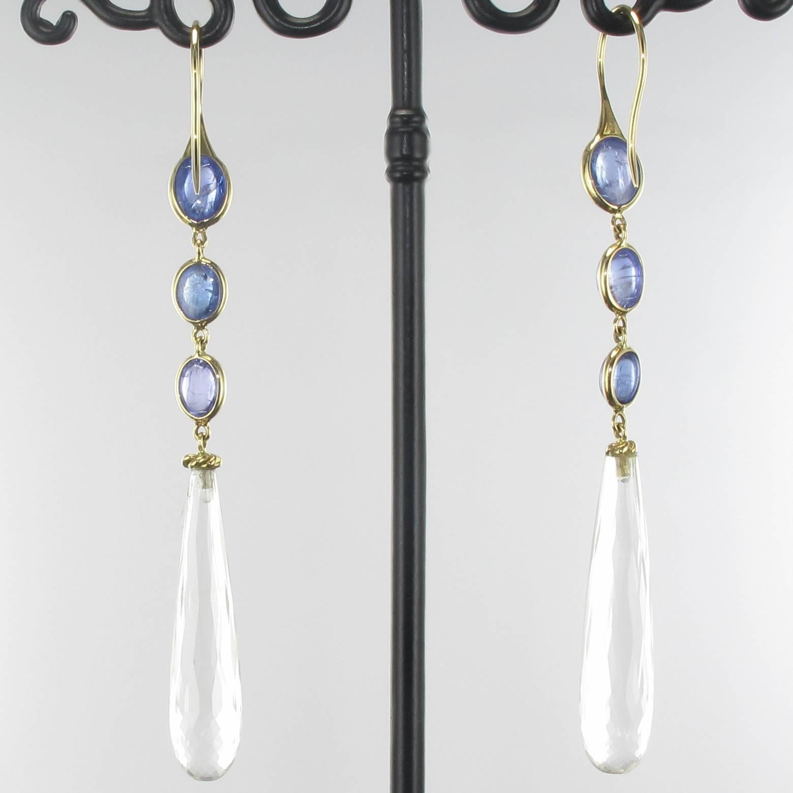 New Tanzanite and Crystal Quartz Long Dangle Earrings  In New Condition In Poitiers, FR