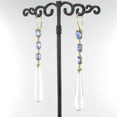 New Tanzanite and Crystal Quartz Long Dangle Earrings