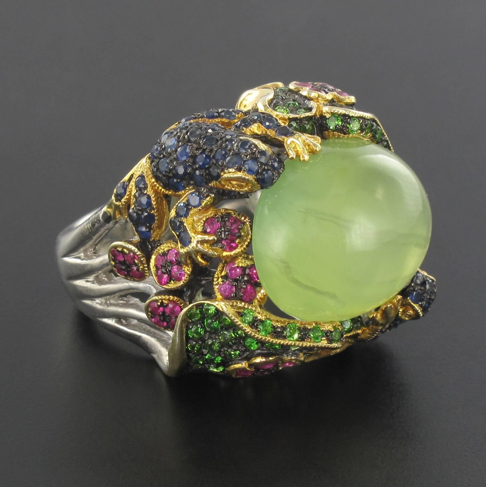 Women's Water Lily and Frog Ring