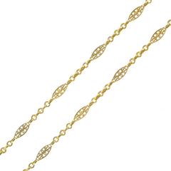 1900s Gold Filigree Antique Matinee Long Necklace
