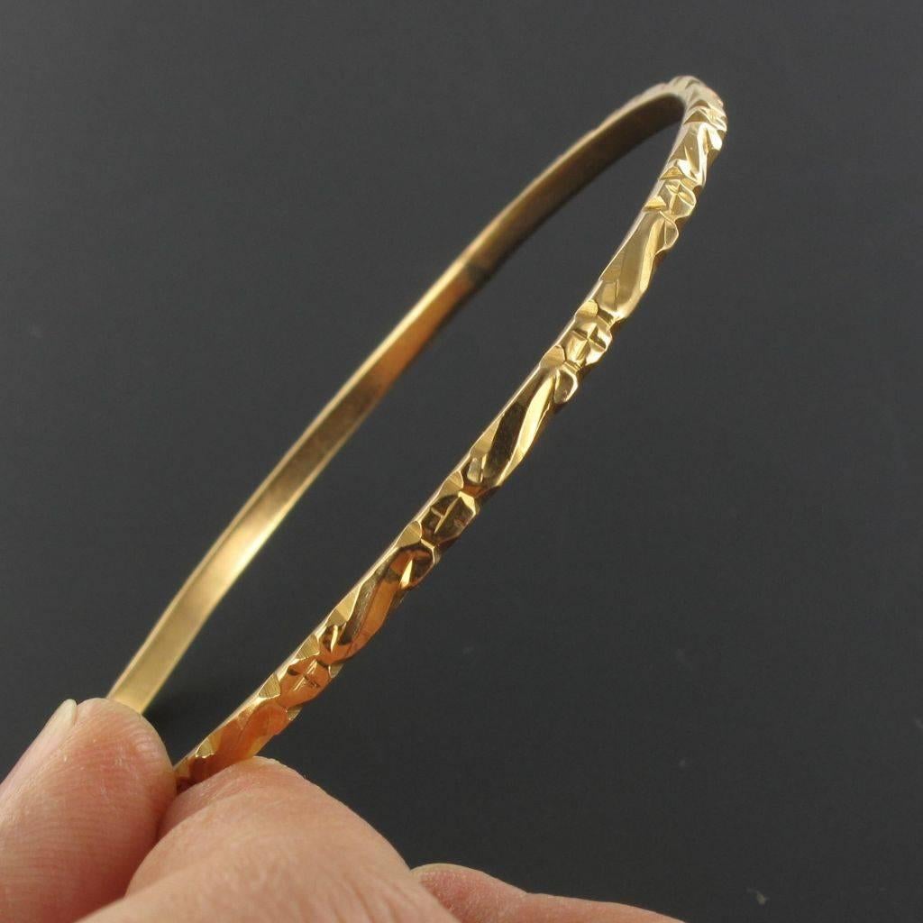 Modernist 1960s Engraved Yellow Gold Bangle Bracelet