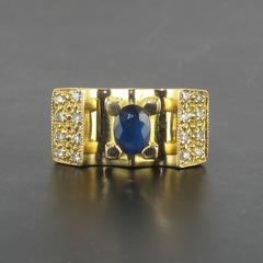 French 1960s Tank Style Sapphire and Diamond Ring
