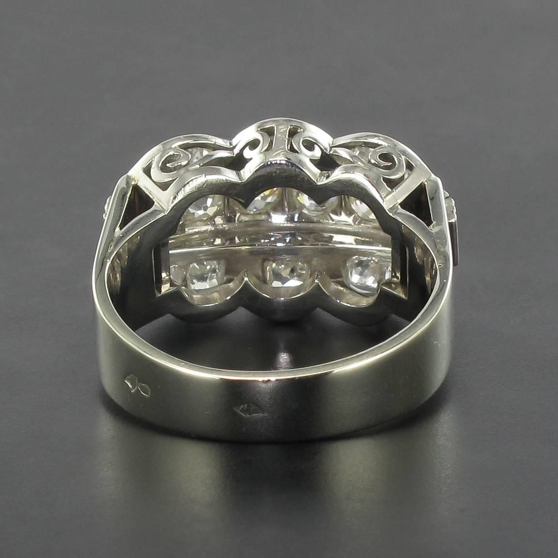 French Authentic Art Deco Platinum White Gold Diamond Ring In New Condition In Poitiers, FR