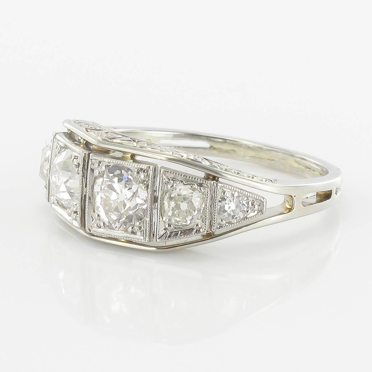 Art Deco French Authentic Art deco White gold and Platinum Diamond Ring 