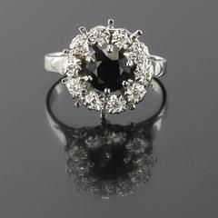 French 1960s White Gold Diamond Sapphire Cluster Ring
