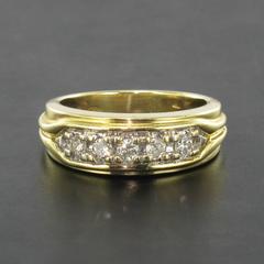 French 1960s 5 Diamond Gold Band Ring