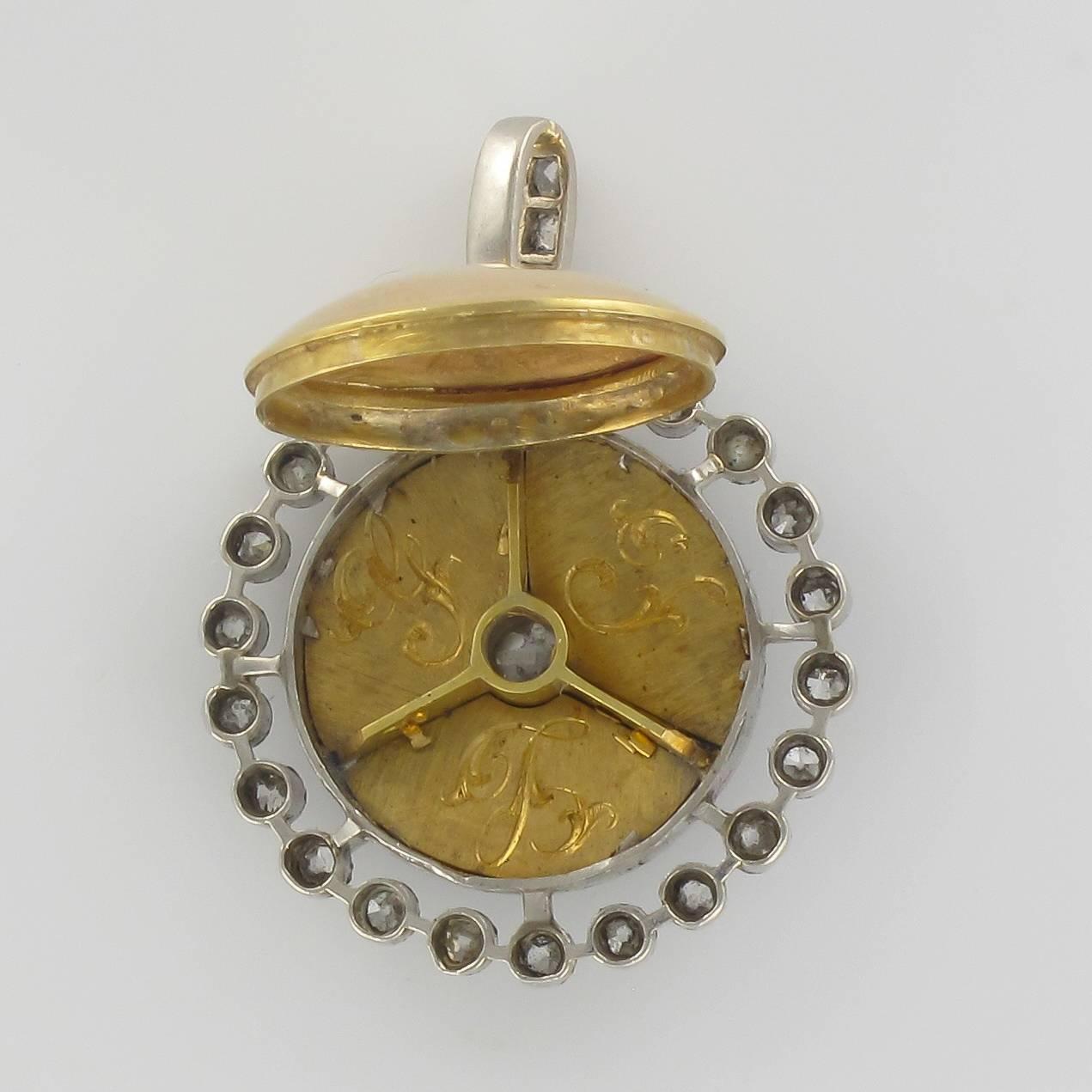 Französischer antiker Medaillon-Anhänger mit Diamant und blauem Emaille Damen