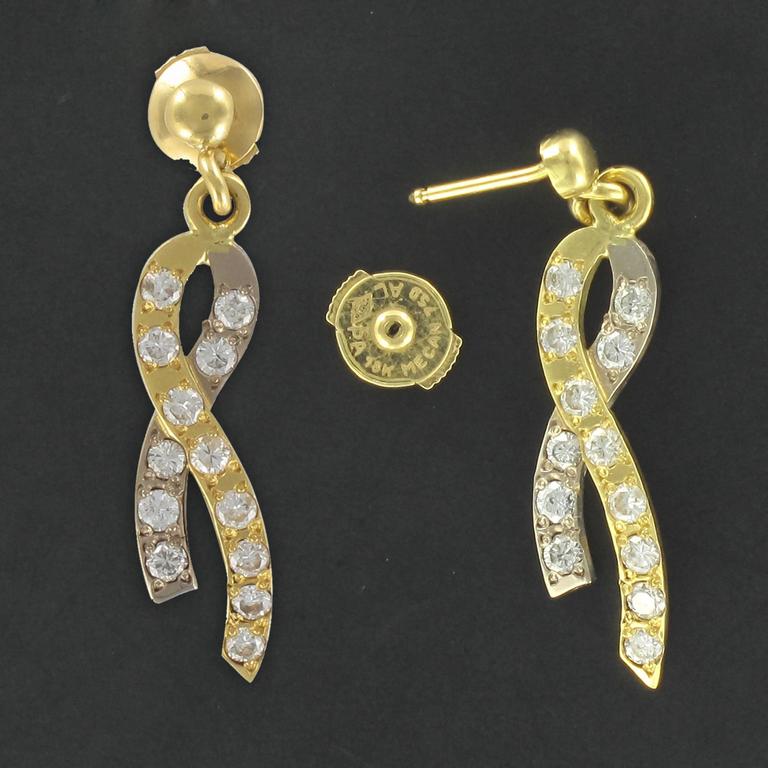 Modern Two Gold Ribbon and Diamond Earrings For Sale at 1stDibs