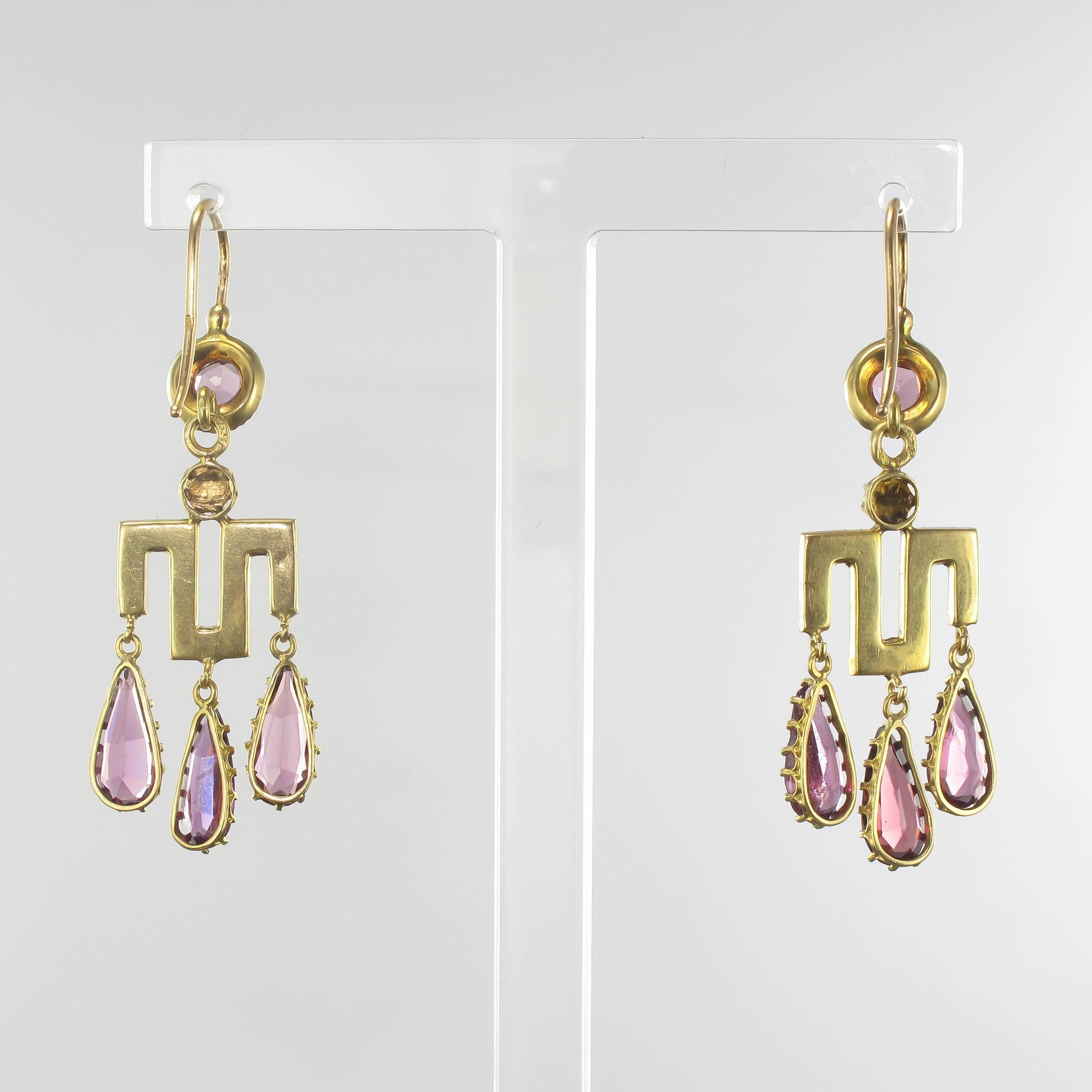 Women's French Louis-Philippe Fine Pearl Garnet Gold Earrings 