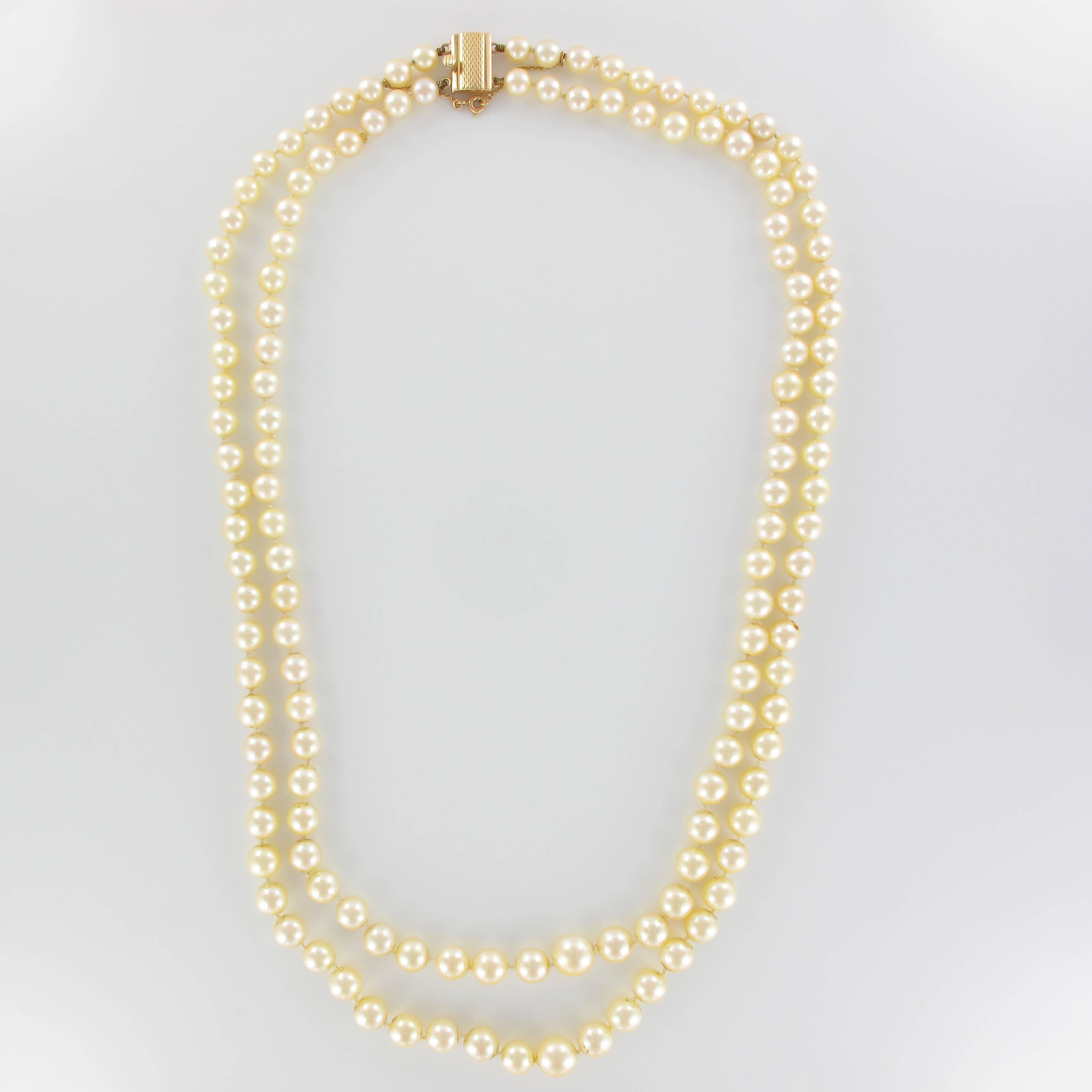 Two Strand Japanese Cultured Round White Pearl Necklace  1