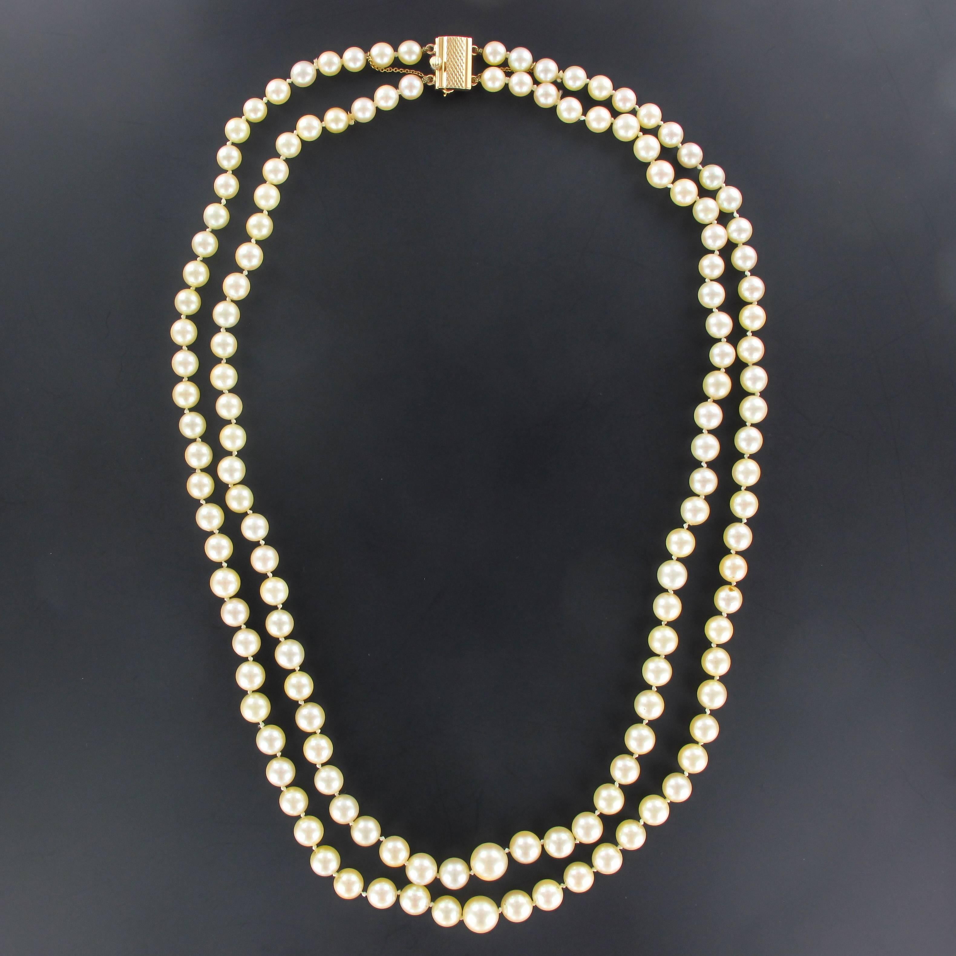 Women's Two Strand Japanese Cultured Round White Pearl Necklace 