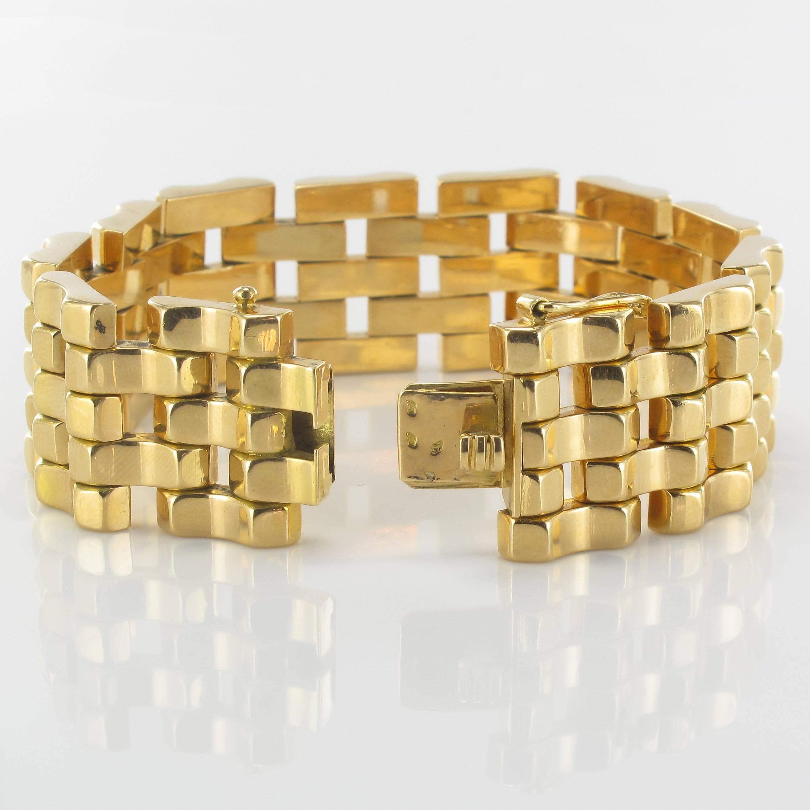 French 1940s Yellow Gold Tank Bracelet  In Excellent Condition In Poitiers, FR