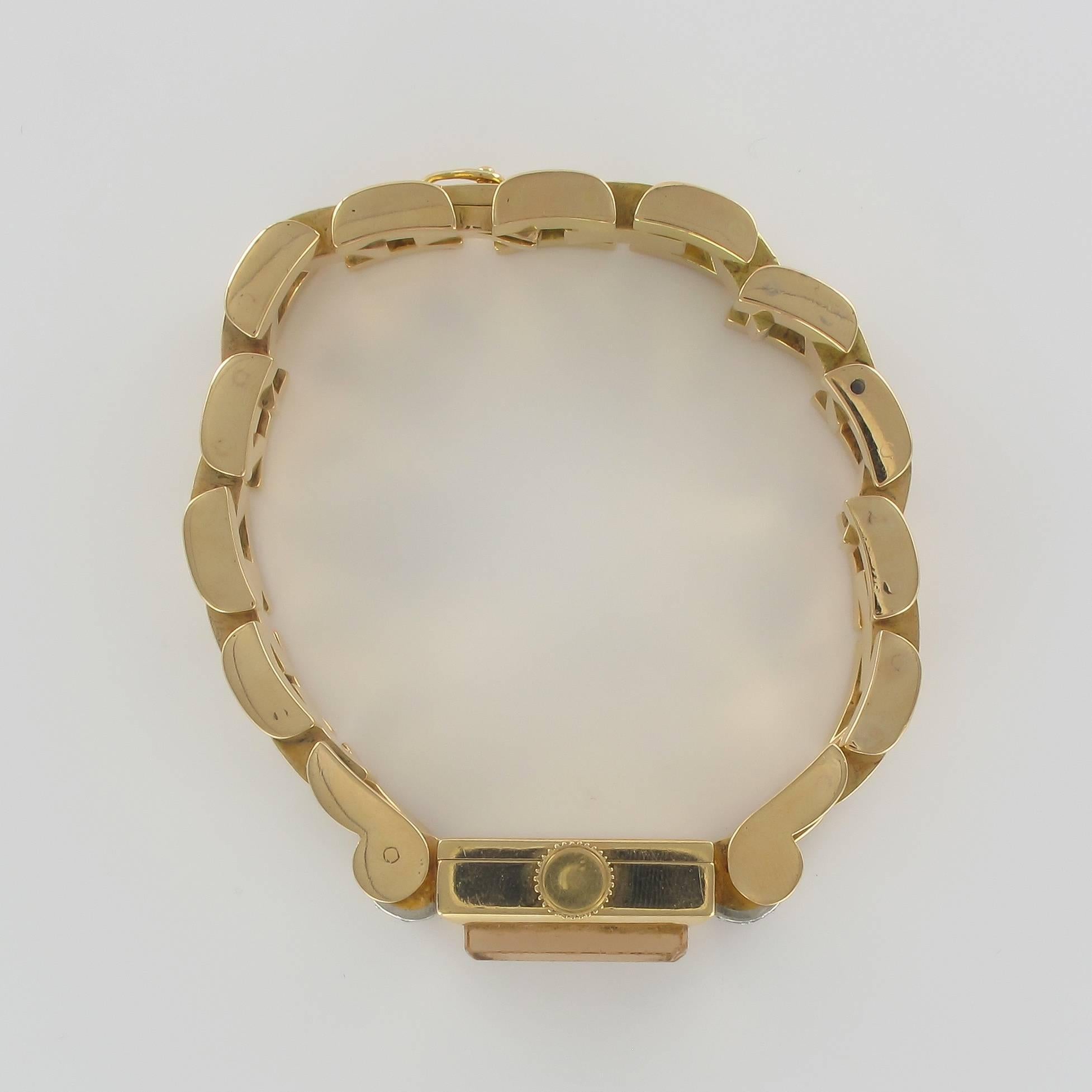 French Ladies Yellow Gold Diamond Retro Mechanical Wristwatch, 1940s For Sale 1