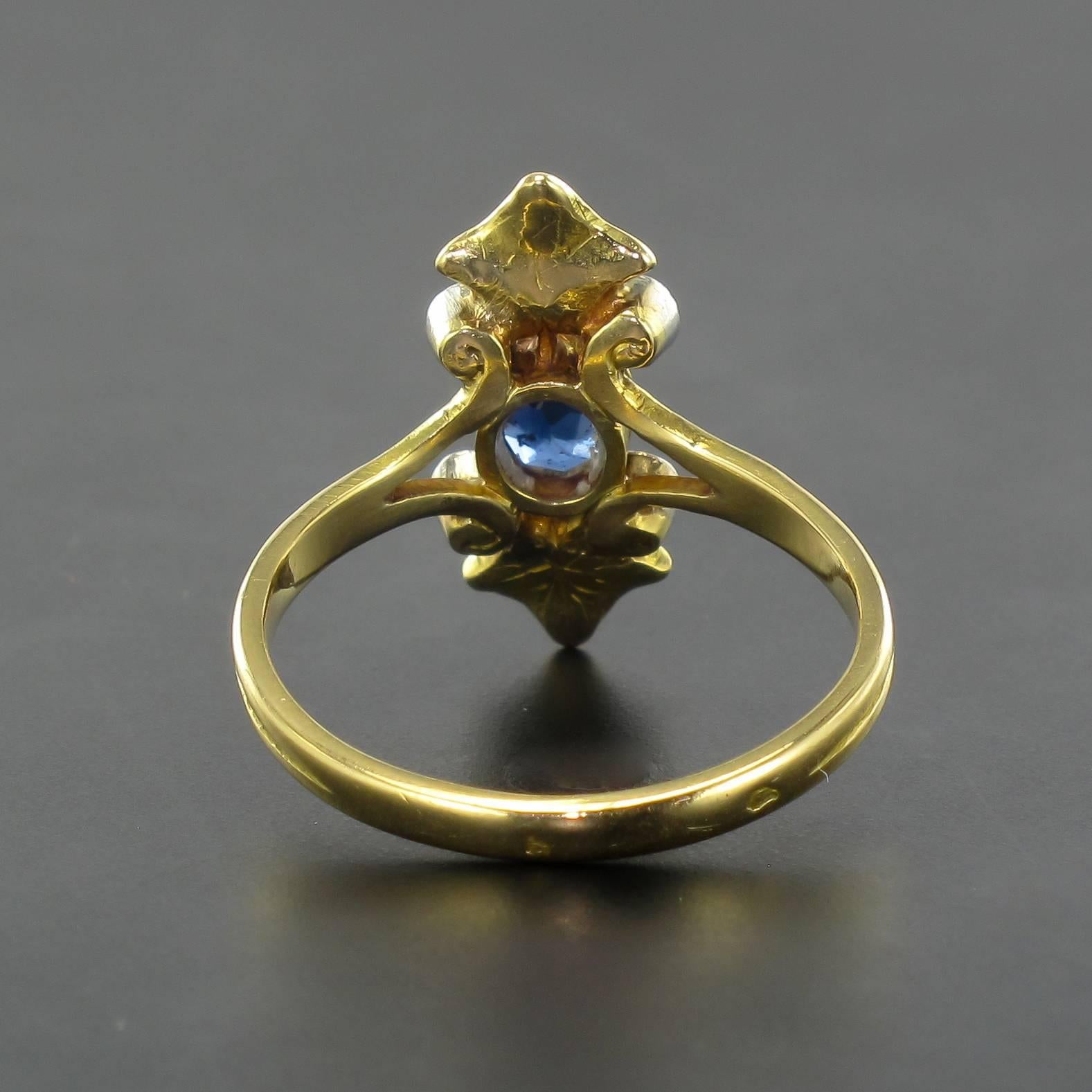 Women's French Art Nouveau Sapphire and Diamond Ring 