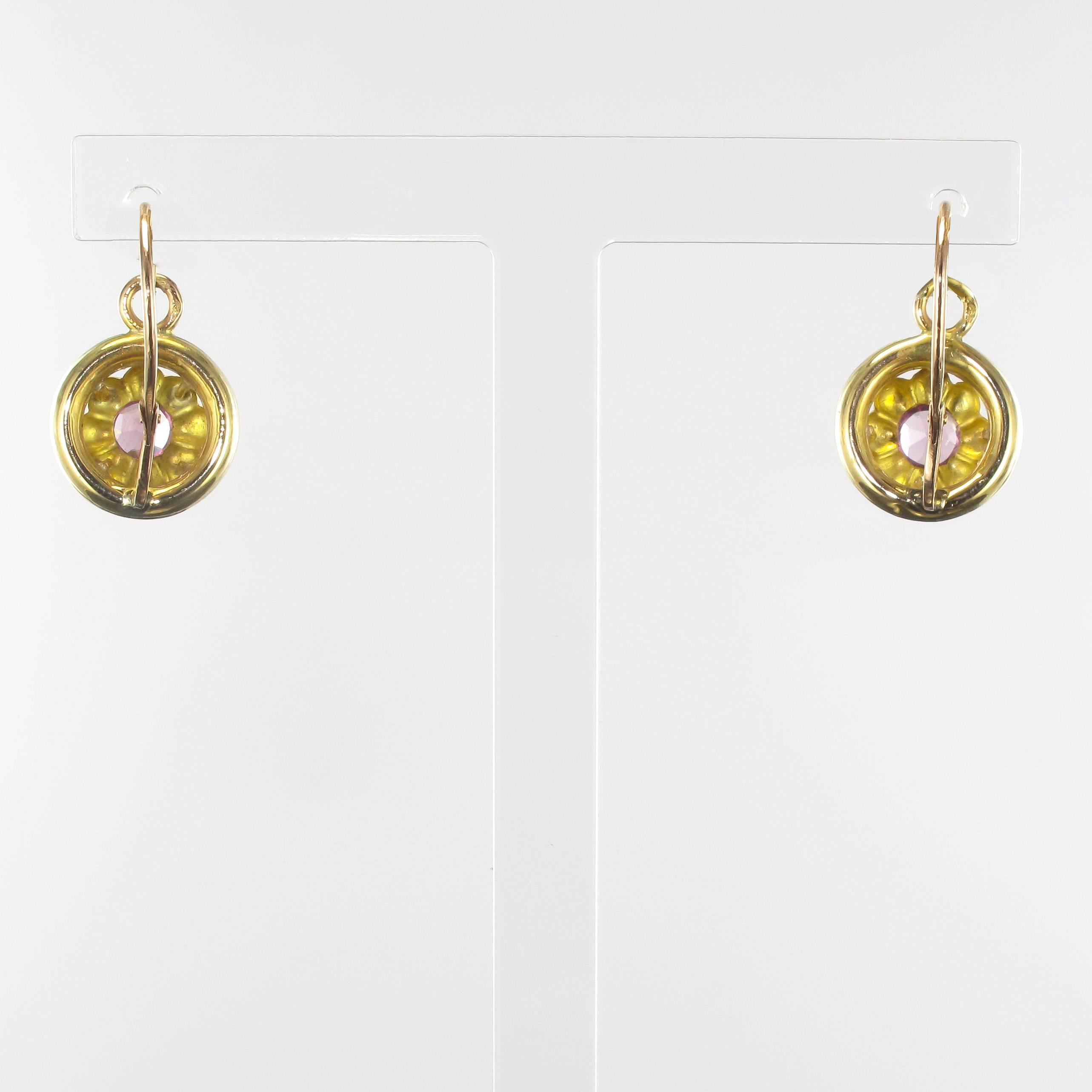 Garnet Gold Sleeper Earrings In Excellent Condition In Poitiers, FR