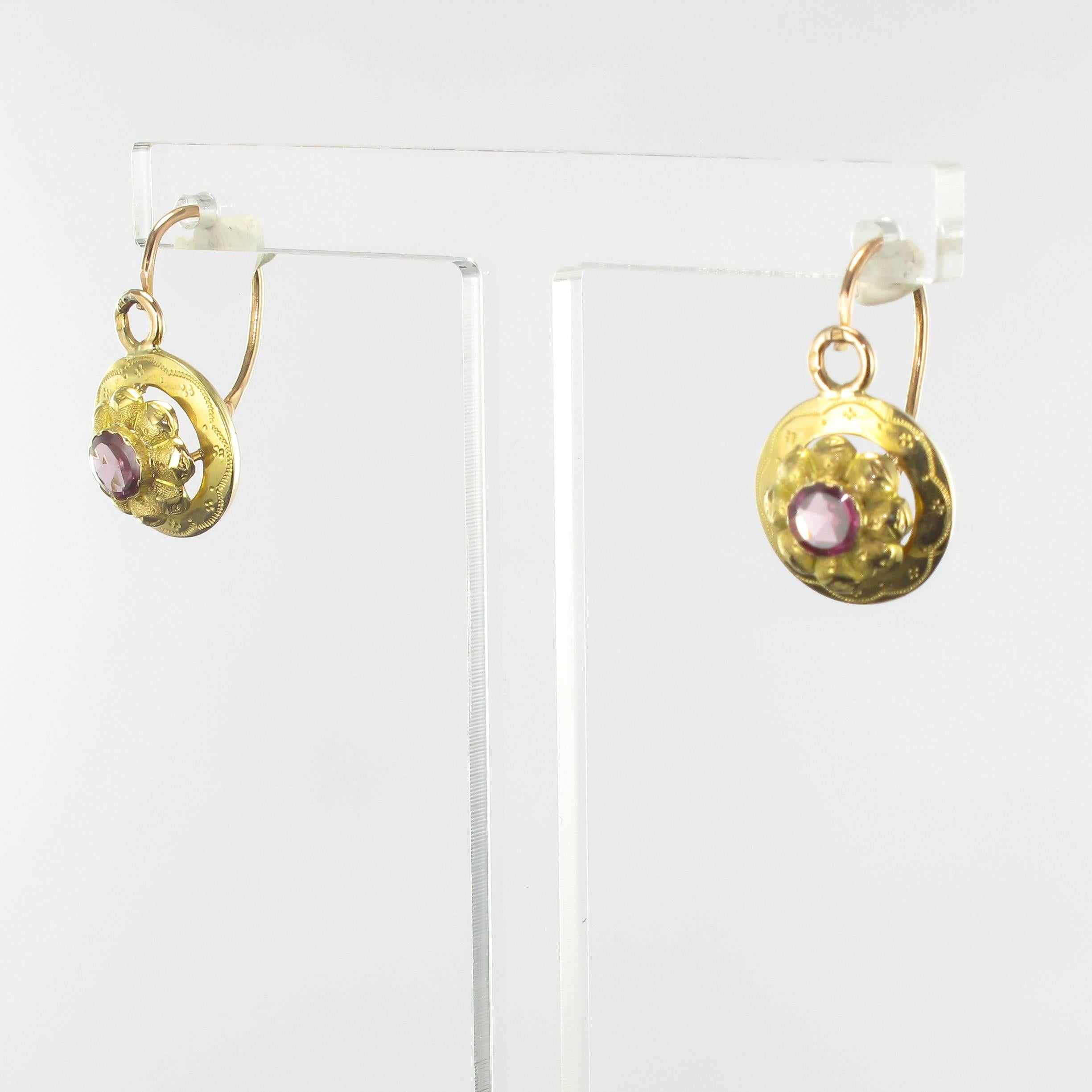 Women's Garnet Gold Sleeper Earrings