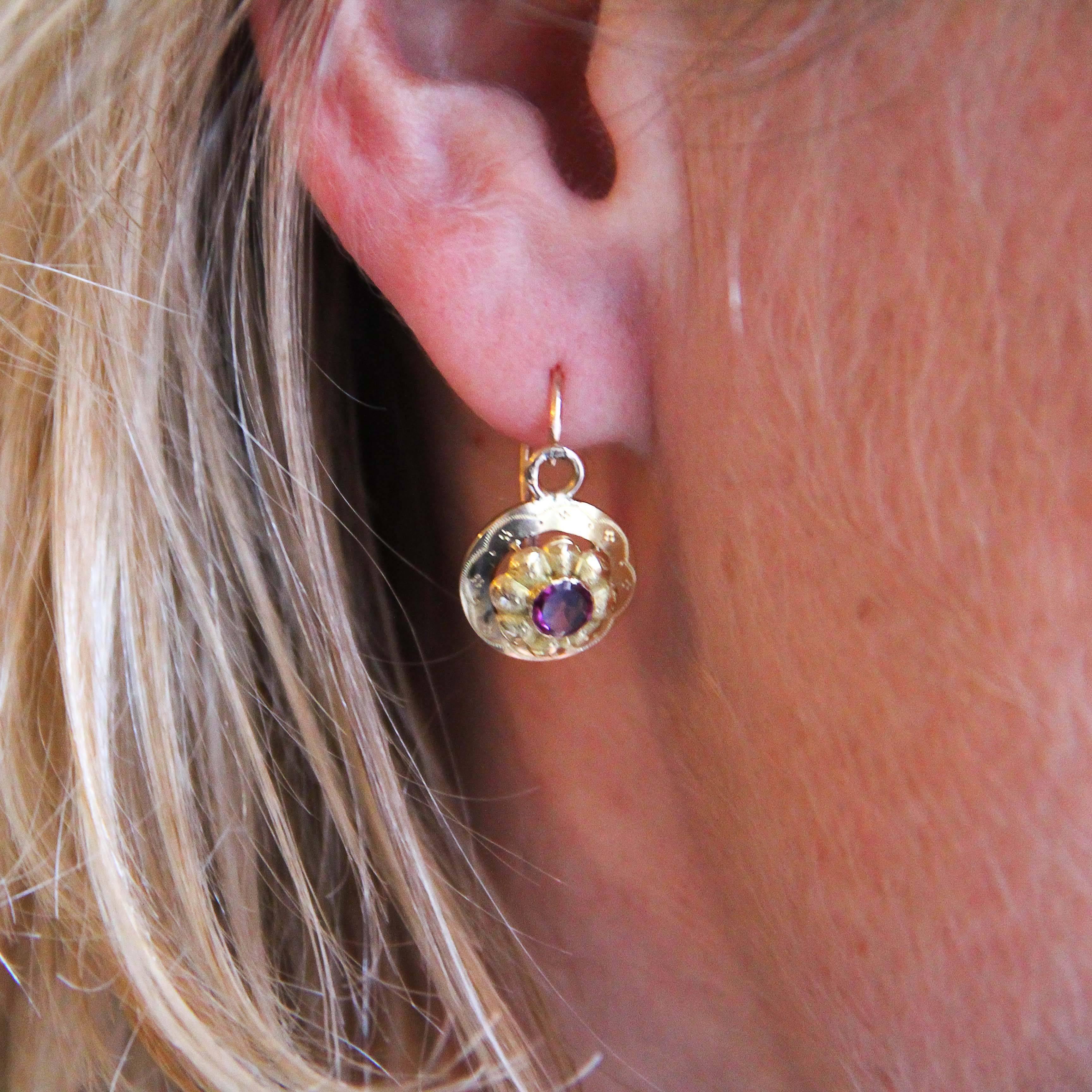 Napoleon III Garnet Gold Sleeper Earrings