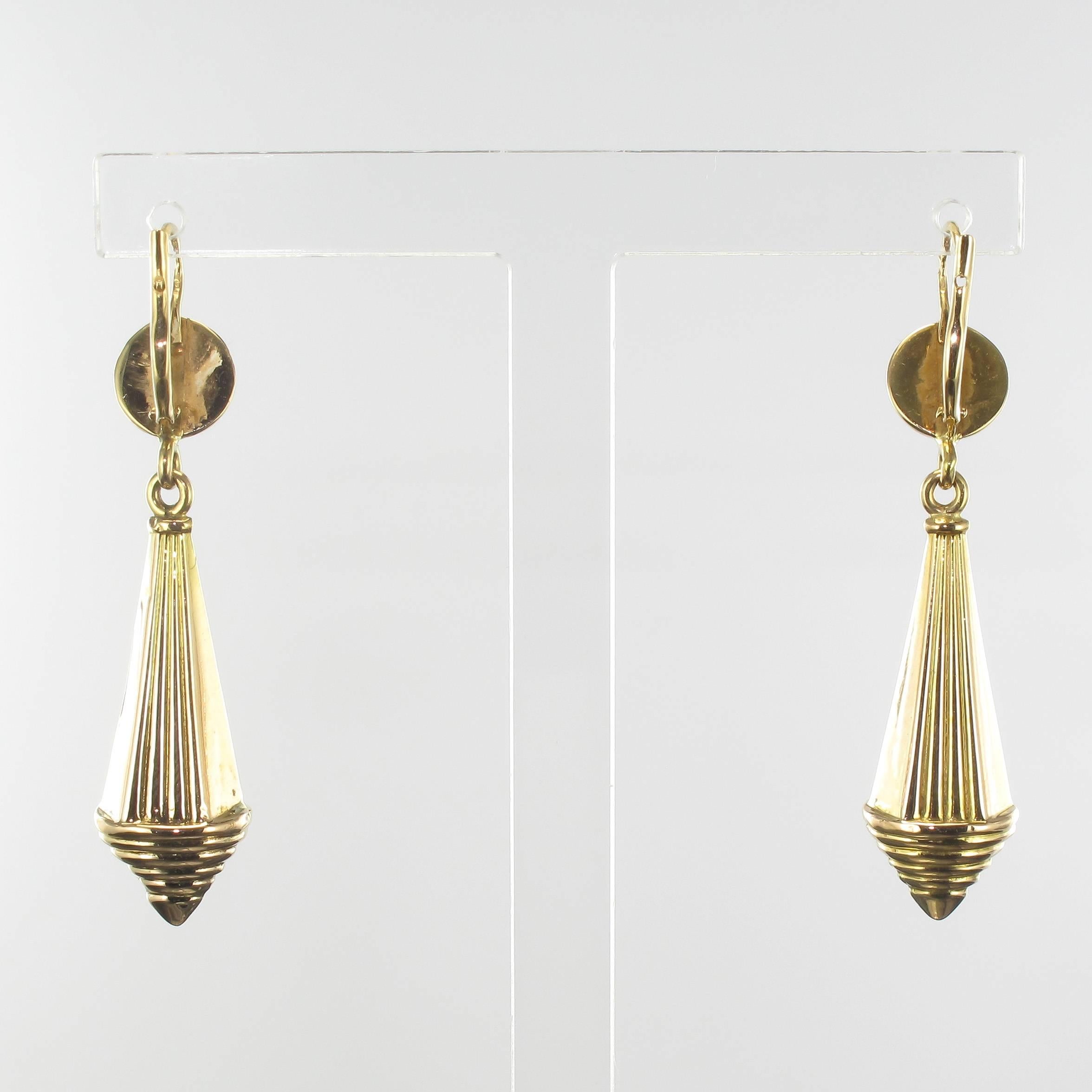 French Art Deco Gold Dangle Earrings 1
