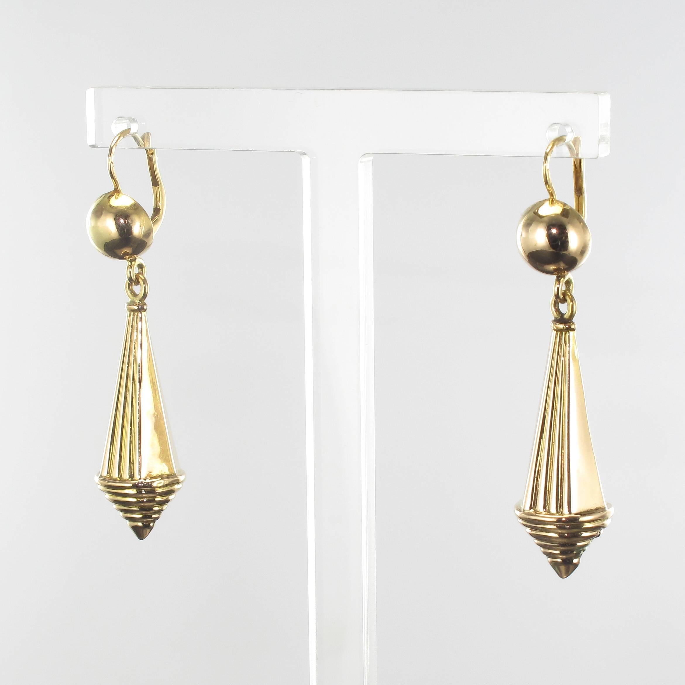 Women's French Art Deco Gold Dangle Earrings