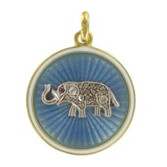 Antique 1900s French Diamond and Enamel Elephant Medallion