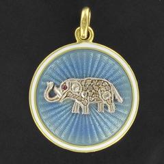 1900s French Diamond and Enamel Elephant Medallion