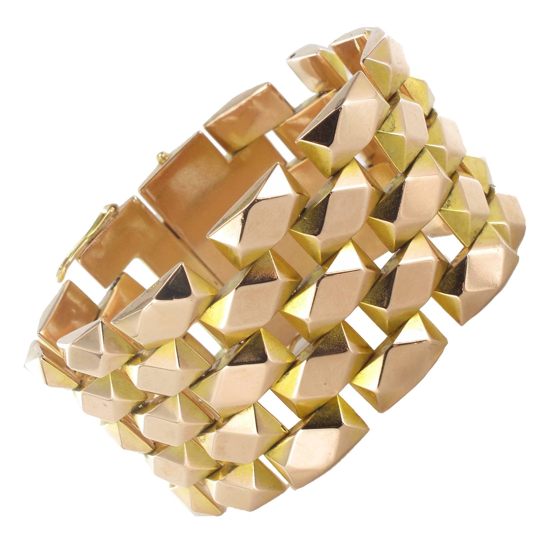 1950s French Geometric Rose Gold Retro Bracelet