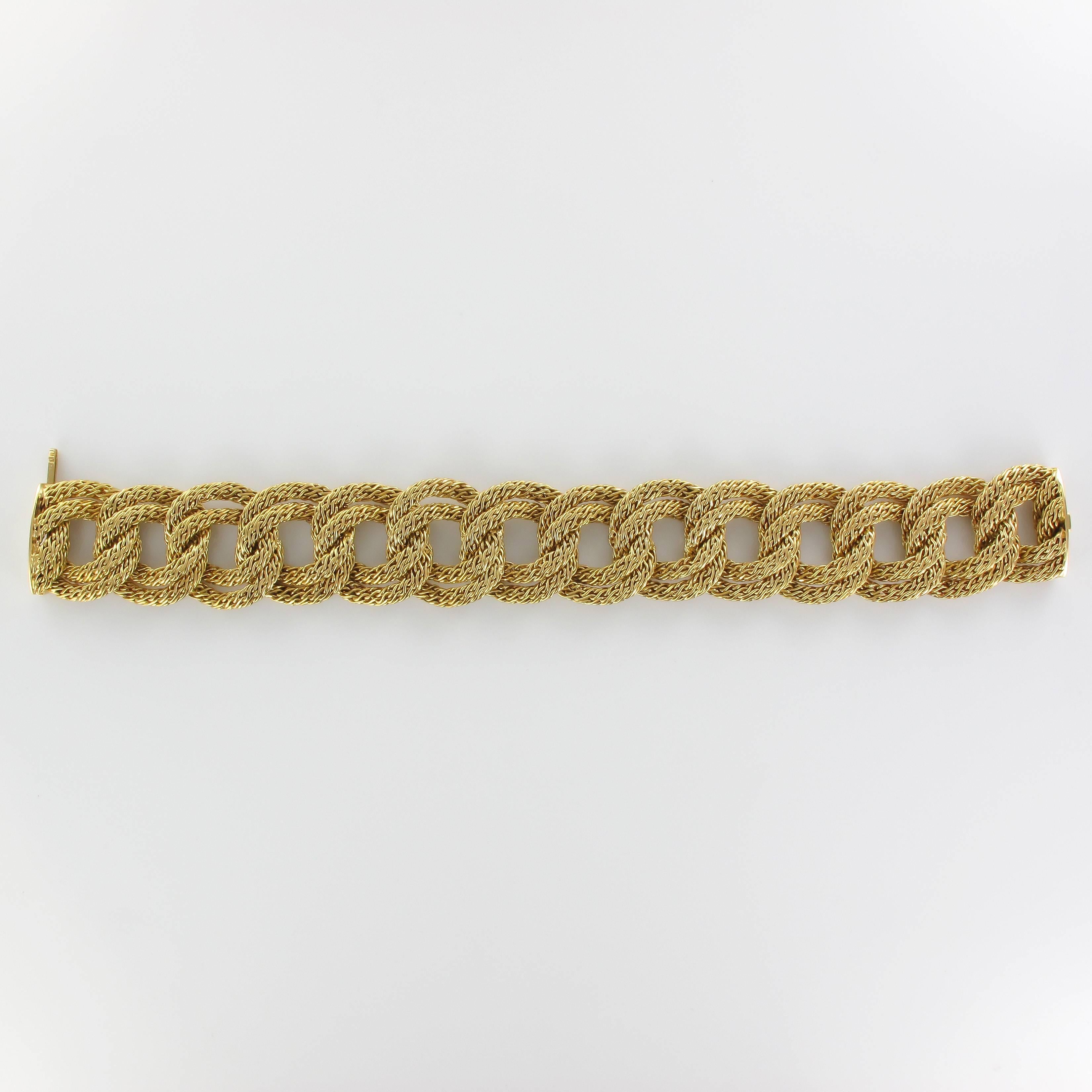 Retro 1960s French Wide Gold Braid Link Bracelet