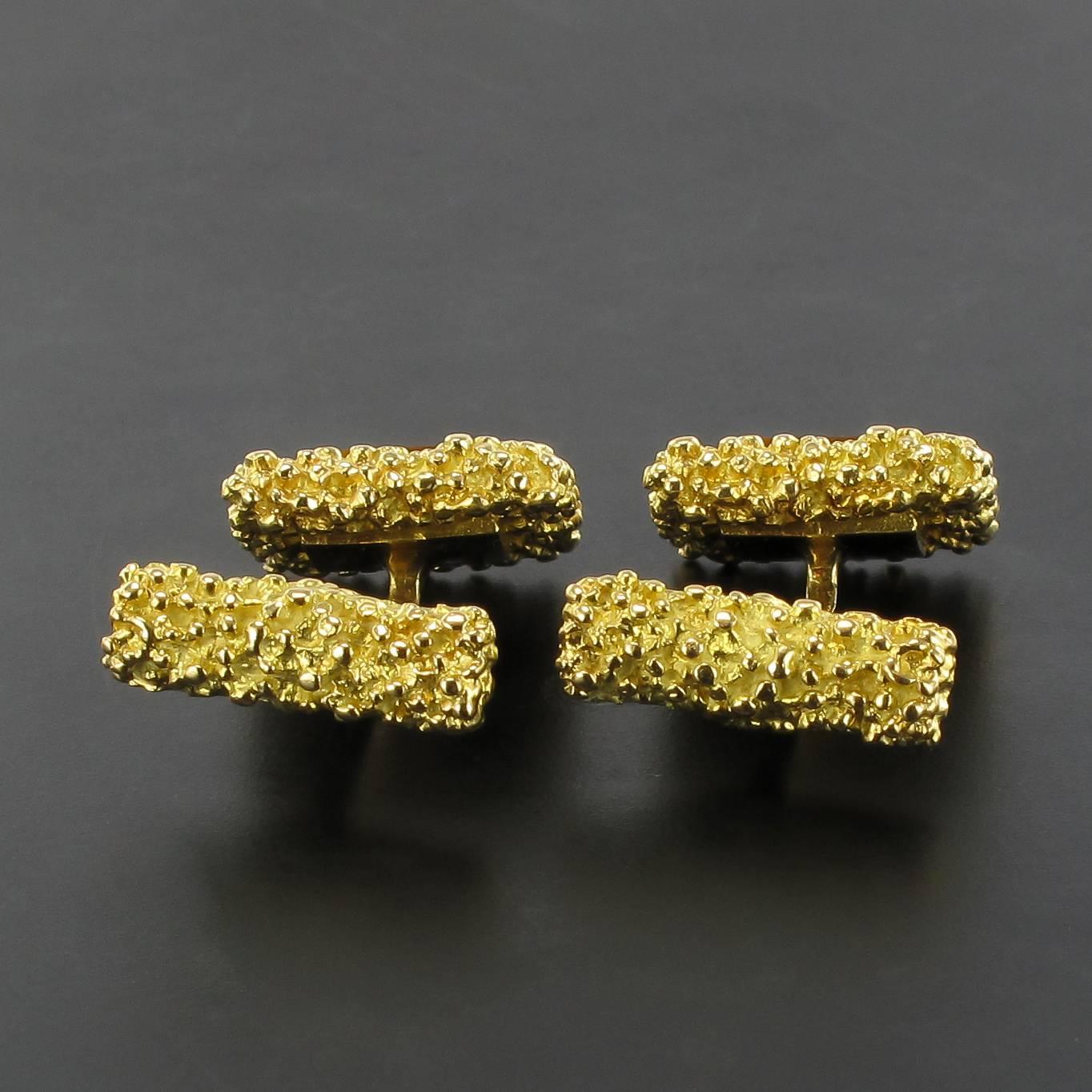 French Unique Tiger's Eye  Gold Cufflinks  In Excellent Condition In Poitiers, FR
