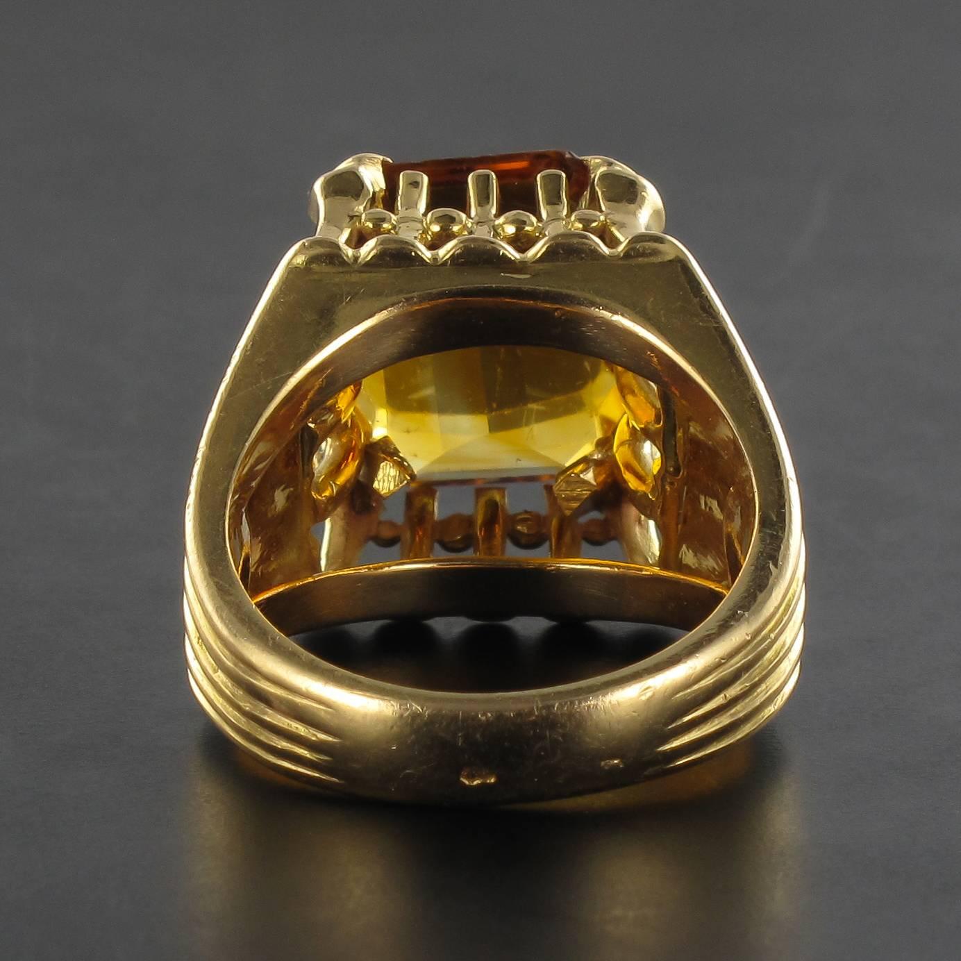 French 1960s  Citrine Yellow Gold  Ring In Good Condition In Poitiers, FR