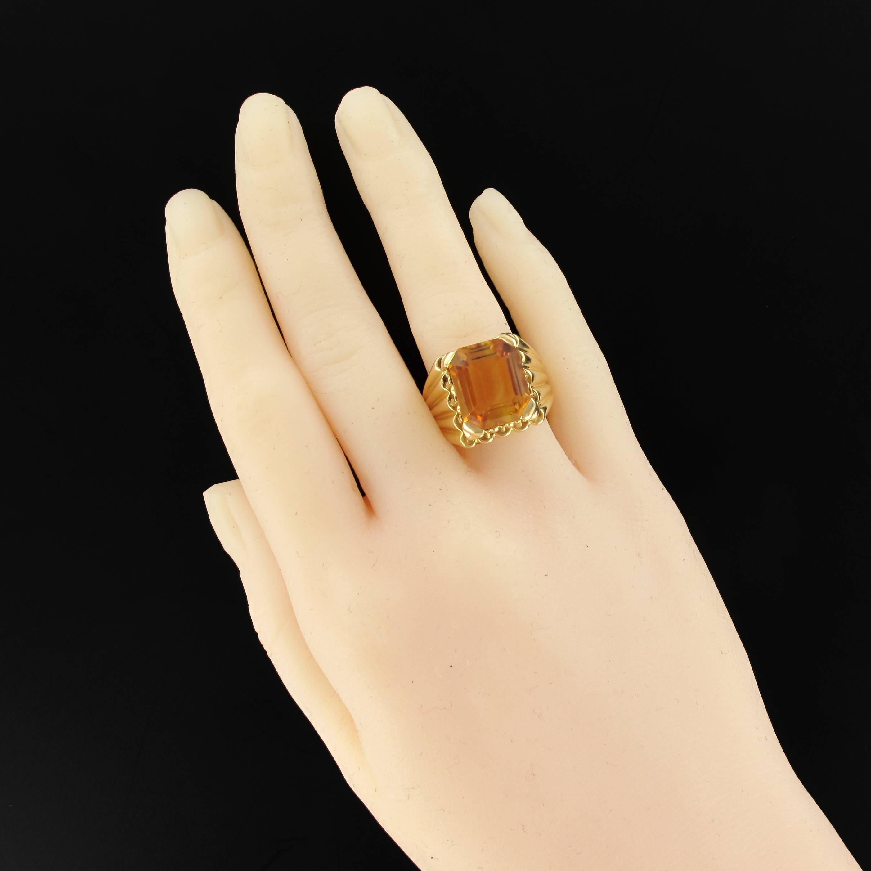 Retro French 1960s  Citrine Yellow Gold  Ring