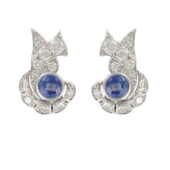 French Art Deco Sapphire and Diamond Earrings 1