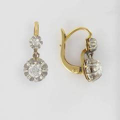French 19th Century Diamond Gold Drop Earrings