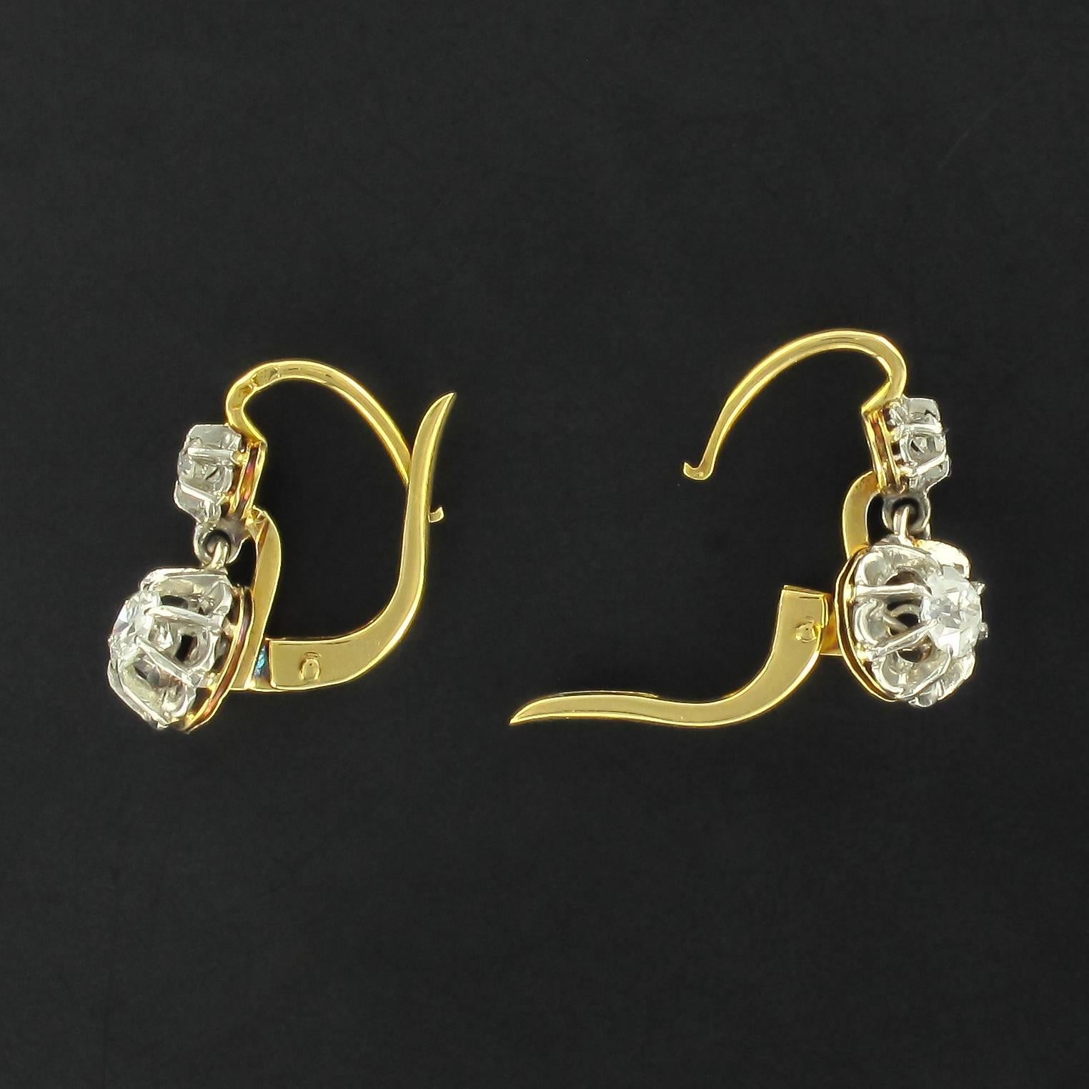 French 19th Century Diamond Gold Drop Earrings 1