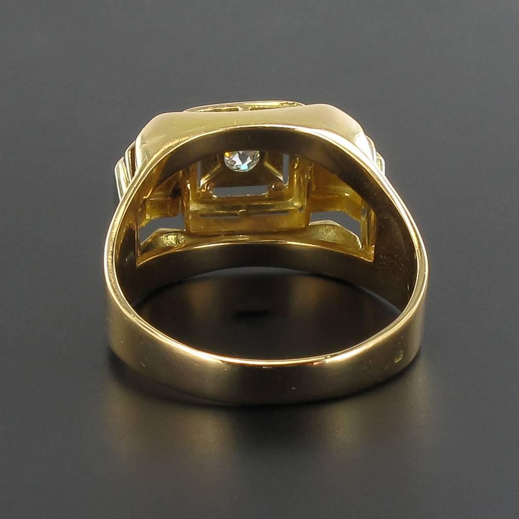 Women's 1950s French Diamond Yellow Gold Tank Ring
