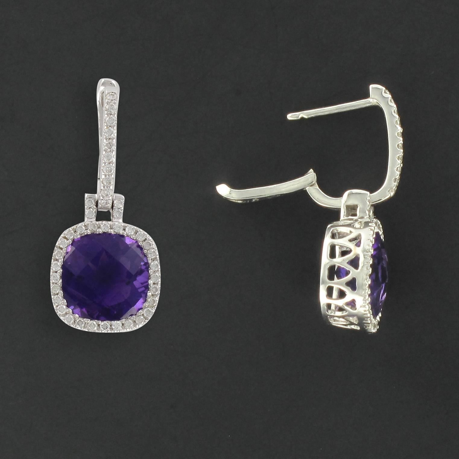Amethyst and Diamond White Gold Drop Earrings In Excellent Condition In Poitiers, FR