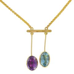 French 1950s Topaz and Amethyst Gold Lariat Necklace 11