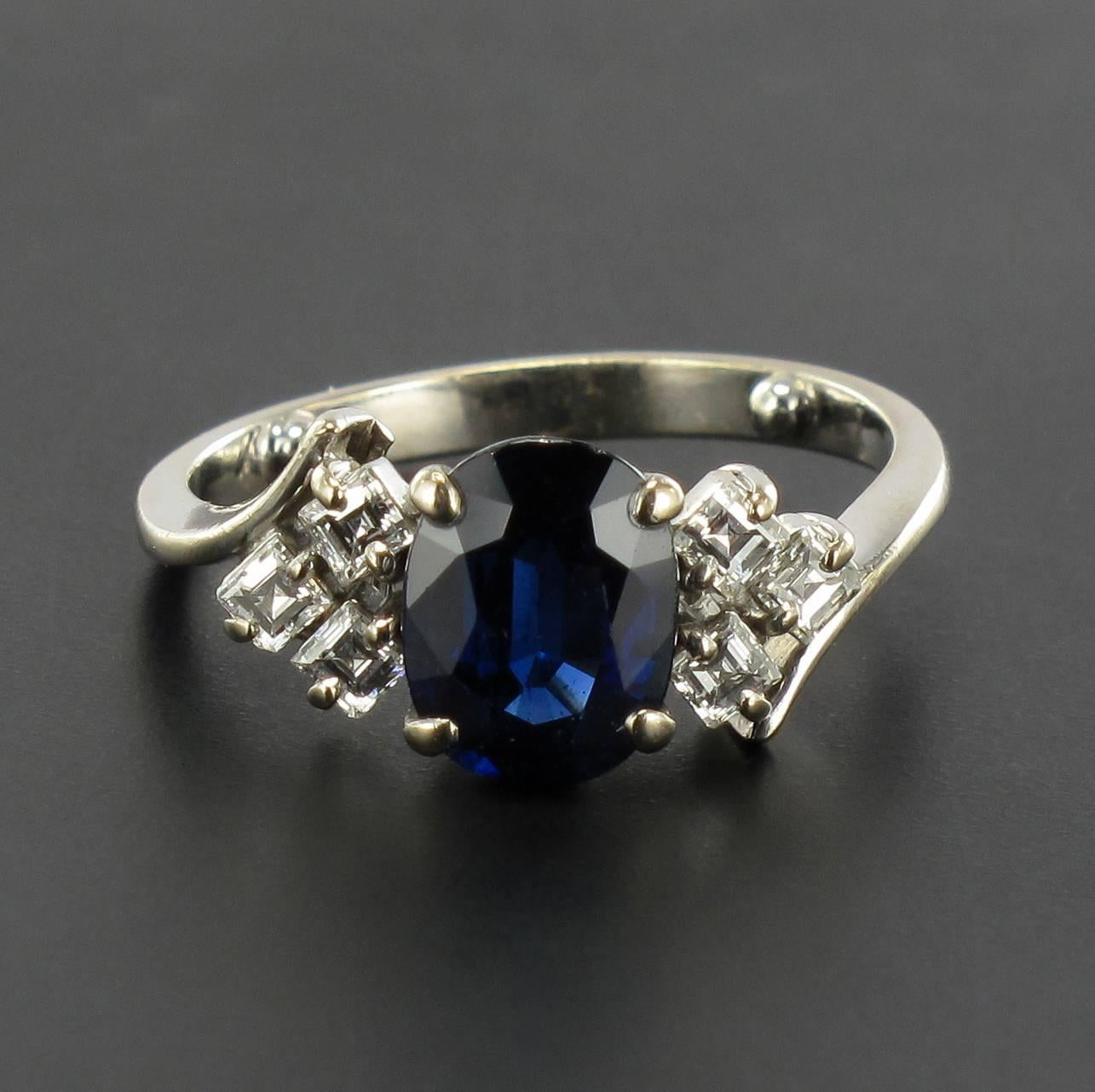 Modern Sapphire and Princess Cut Diamond Ring 1